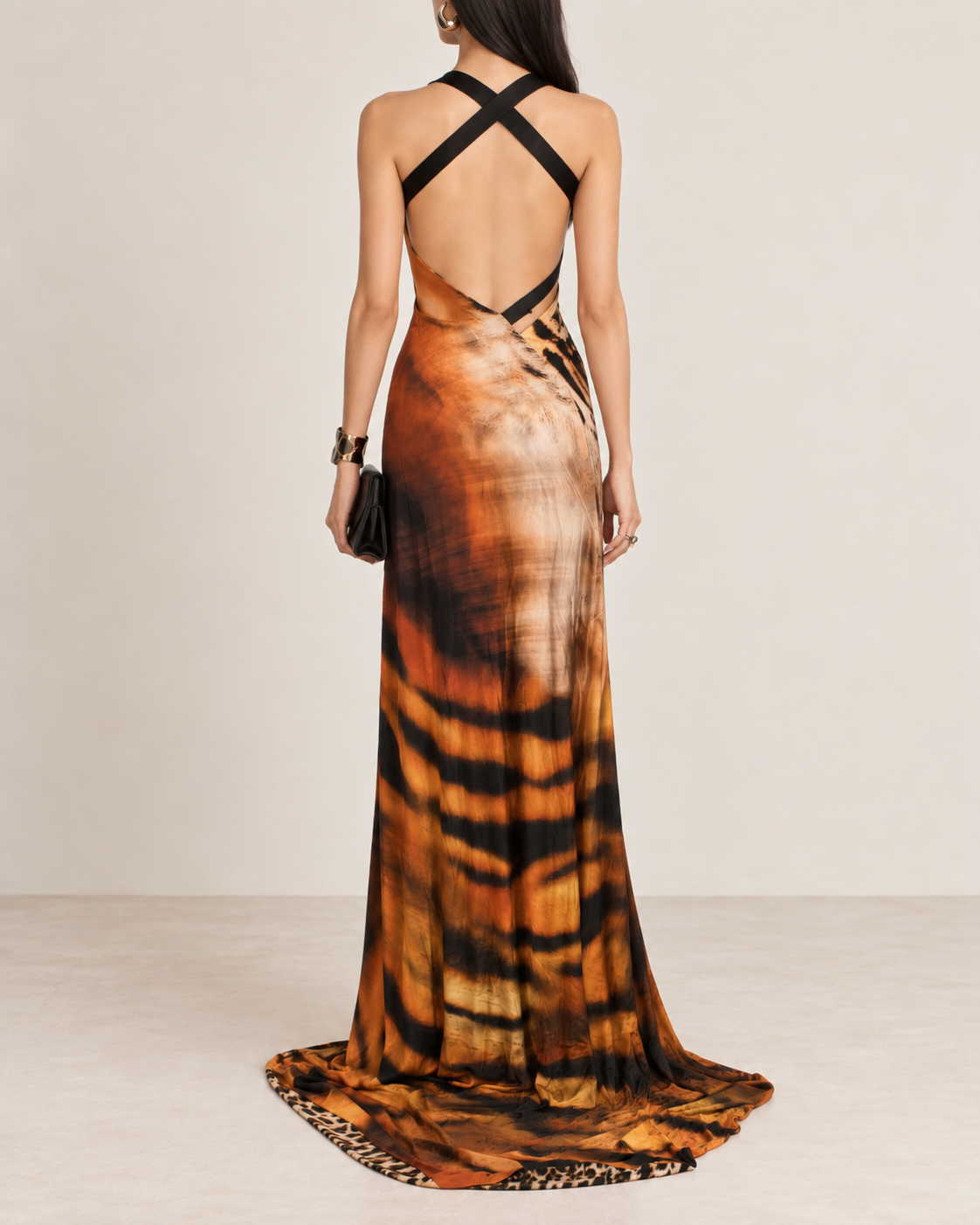 Roberto Cavalli Tiger Print Maxi Dress Runway SS22 view 3
