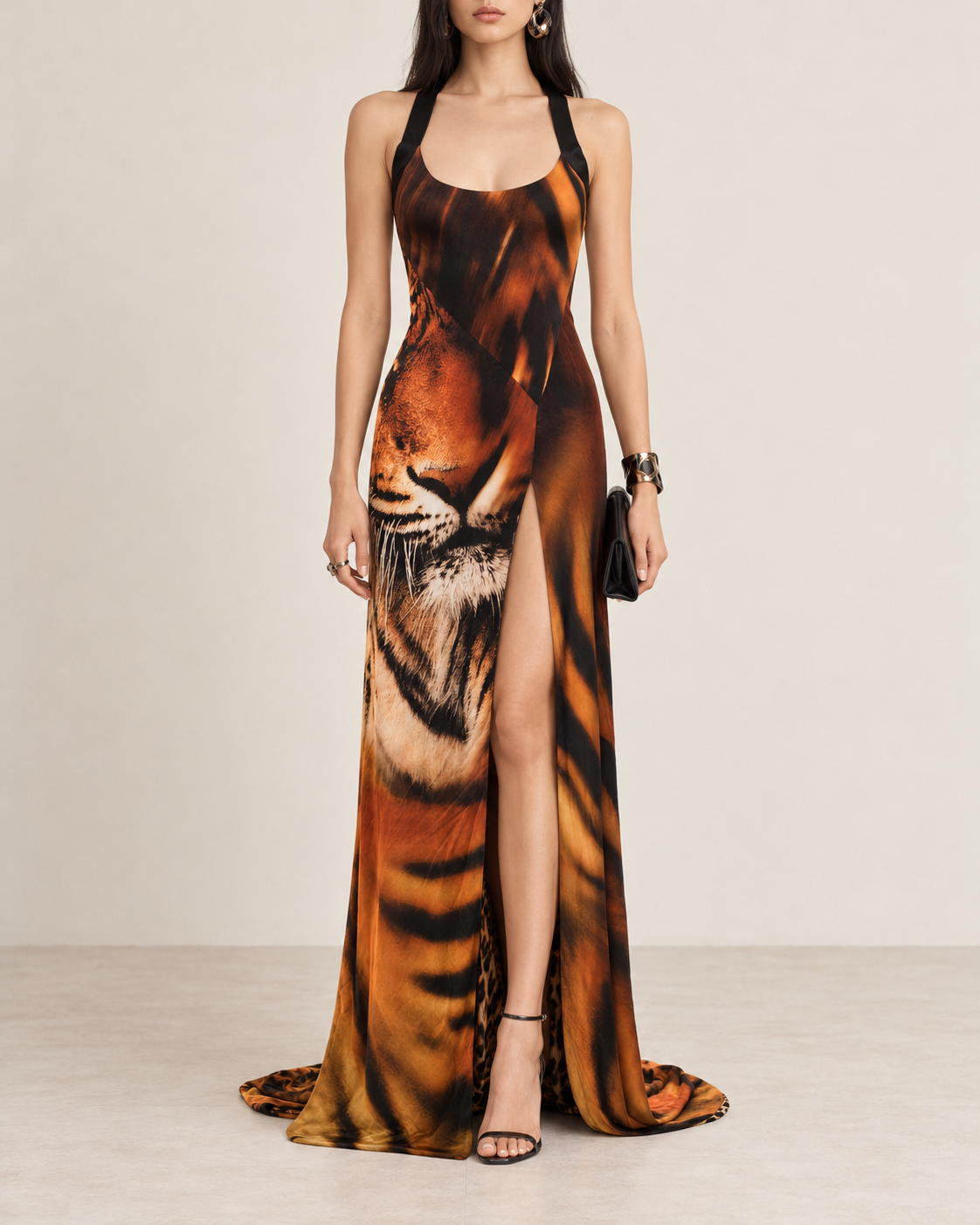 Roberto Cavalli Tiger Print Maxi Dress Runway SS22 view 1