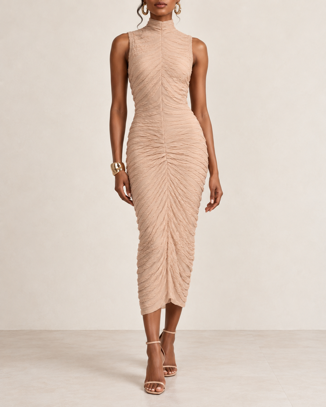 ALAÏA Sleeveless Mock Neck Midi Dress view 1