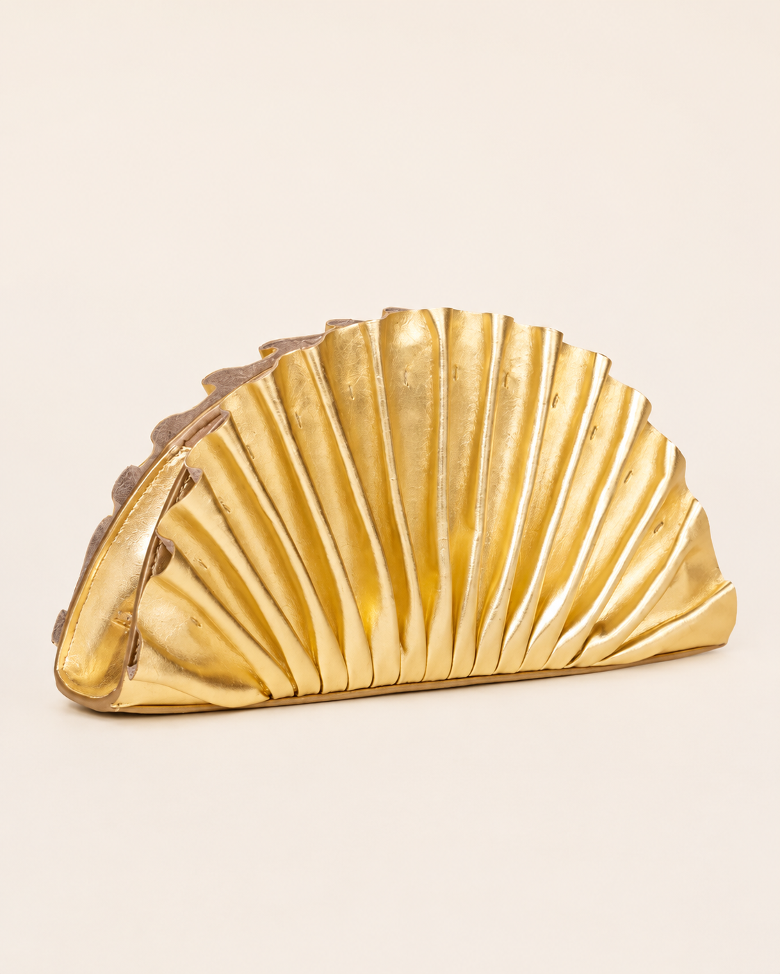 Cult Gaia Gold Pleated Metallic Clutch Bag view 2