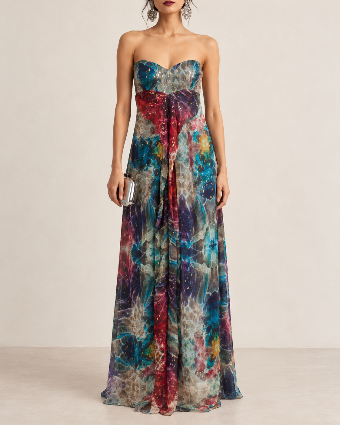 Valentino Blue Printed Silk Evening Gown view 1