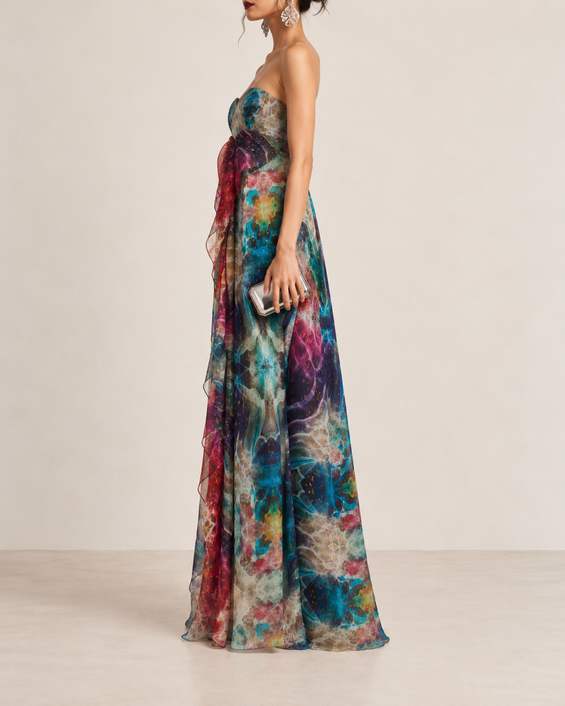 Valentino Blue Printed Silk Evening Gown view 3