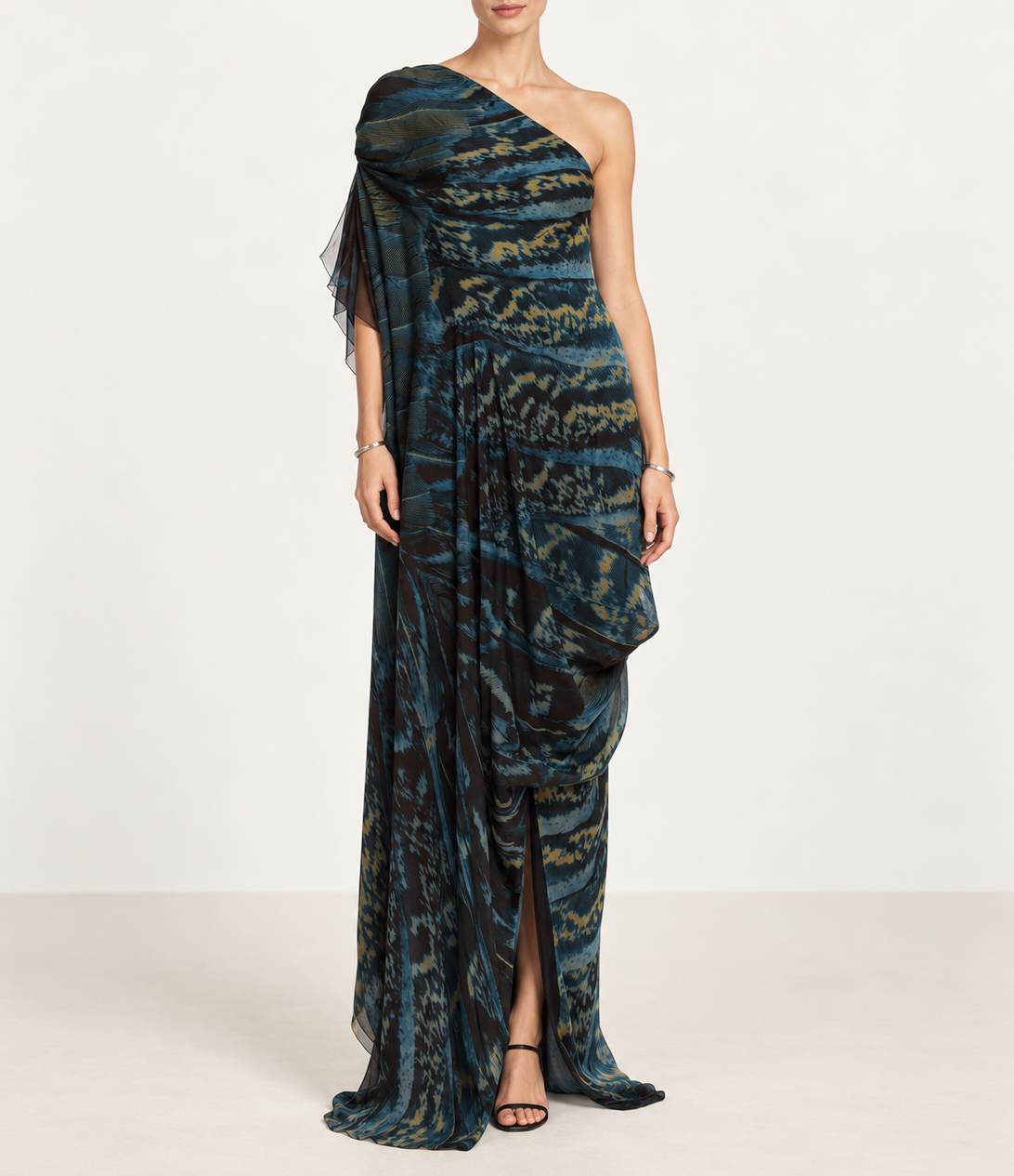 Roberto Cavalli Printed Silk One-Shoulder Maxi Dress view 1