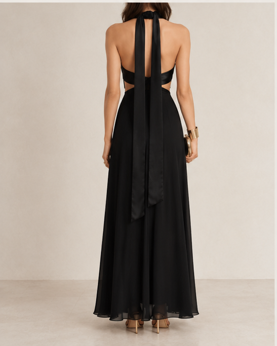 Victoria Beckham Black Halter Maxi Dress view 3