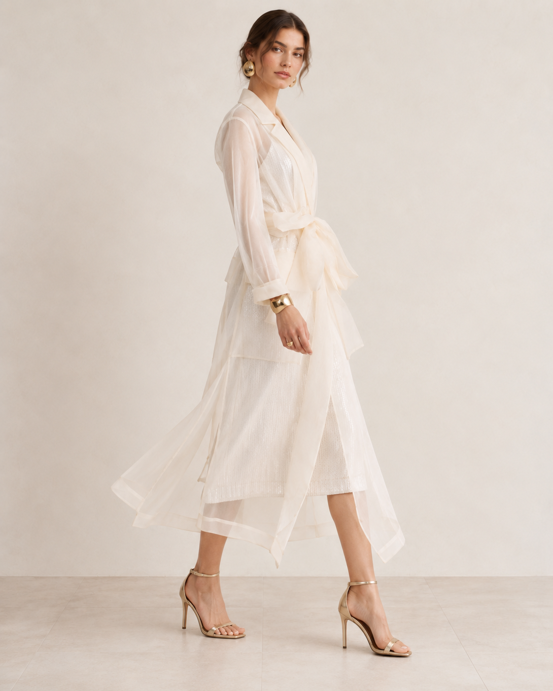 Staud Ivory Sheer Trench Coat view 2