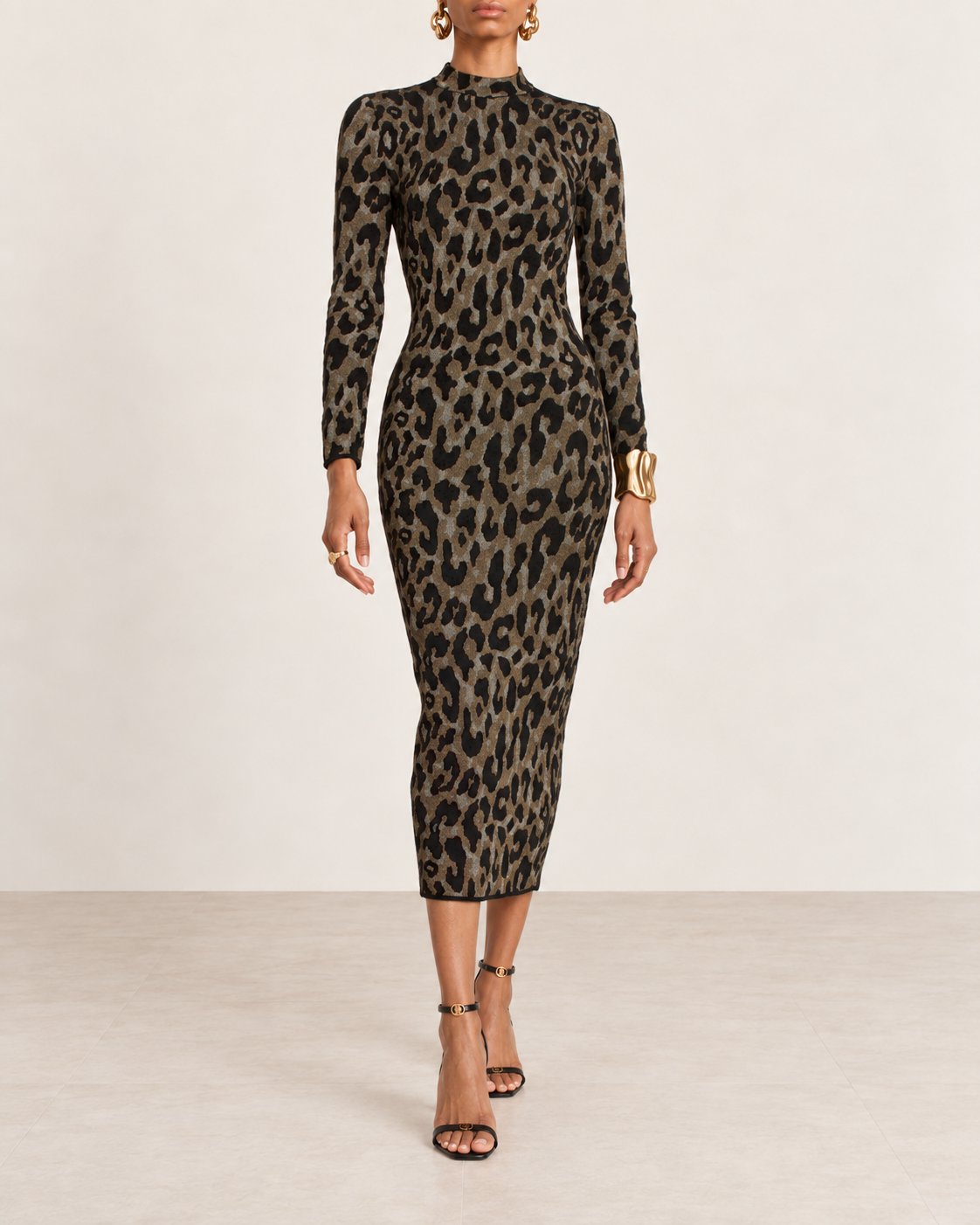 Versace Glitter Animal-Print Midi Dress view 1