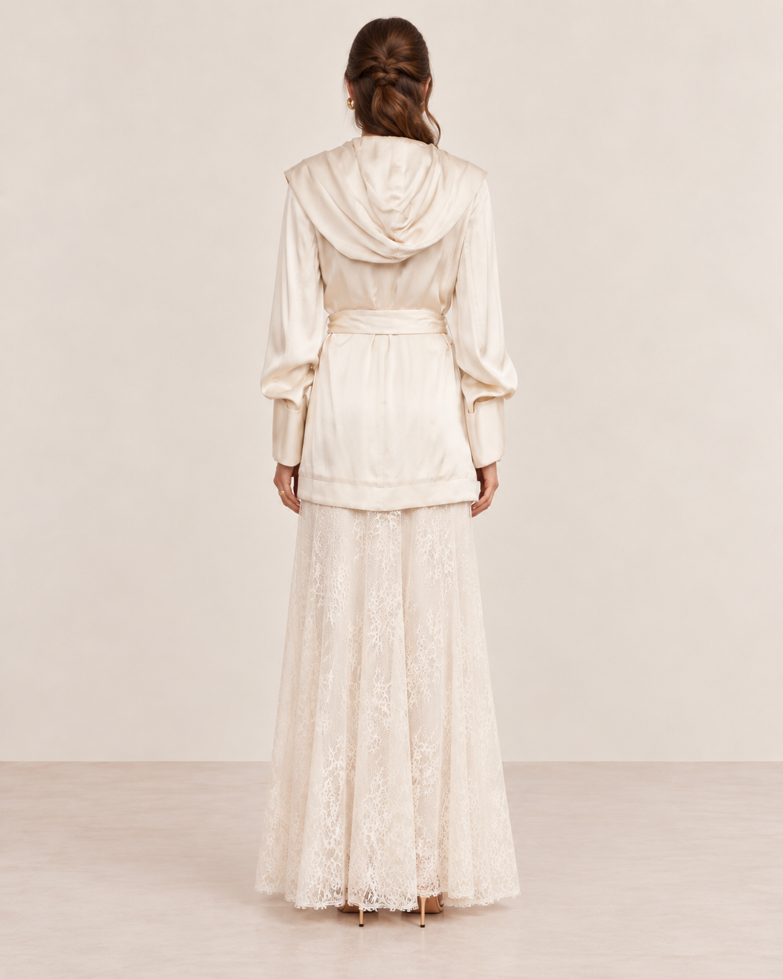 Saint Laurent Ivory Satin Hooded Jacket view 3